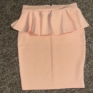 (#001) PALE PINK PEPLUM PENCIL SKIRT